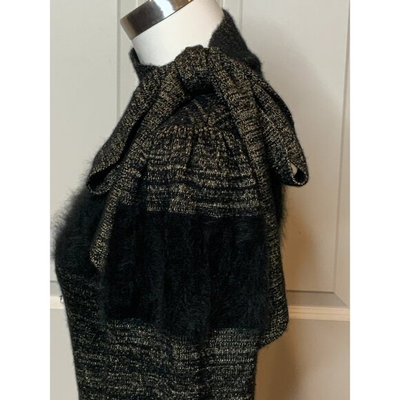 Ulla Johnson Metallic Gold & Black Cashmere Sweater W/ Rabbit Fur Trim, Size P - Picture 5 of 9